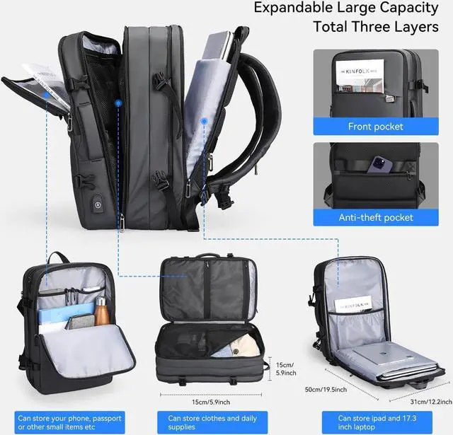 Alt view image 2 of 5 - MARK RYDEN Travel Backpack for Men, 40L Airline Approved Carry on Backpack with USB Charging Port, 17.3 Inch Waterproof Business Laptop Backpack