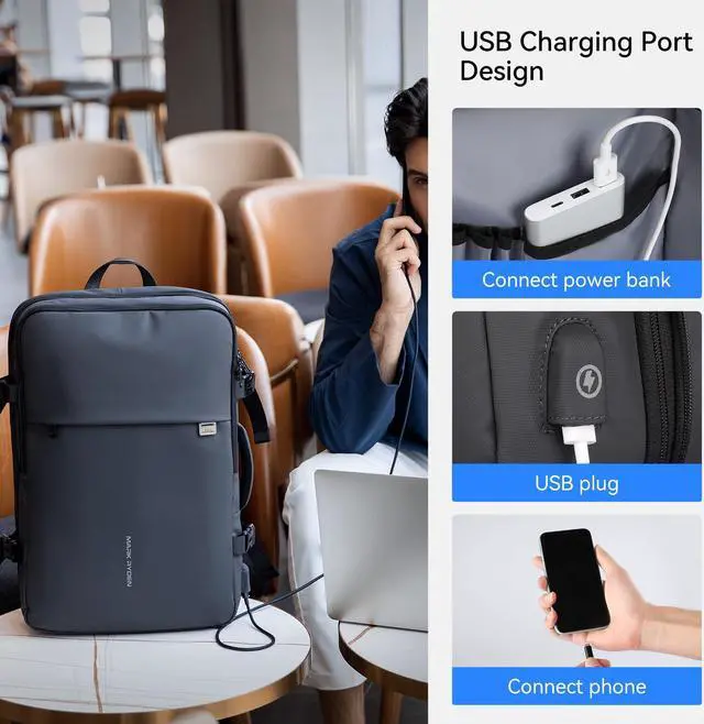 Alt view image 3 of 5 - MARK RYDEN Travel Backpack for Men, 40L Airline Approved Carry on Backpack with USB Charging Port, 17.3 Inch Waterproof Business Laptop Backpack