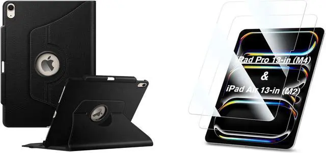 Main image of Fintie Bundle: Fintie Rotating Case for iPad Air 13-inch (M2) 2024-360 Degree Swiveling Stand Protective Back Cover + [2-Pack] Tempered Glass Screen Protector