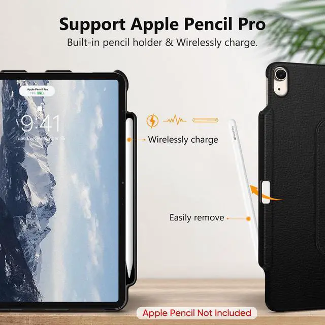Alt view image 4 of 4 - Fintie Bundle: Fintie Rotating Case for iPad Air 13-inch (M2) 2024-360 Degree Swiveling Stand Protective Back Cover + [2-Pack] Tempered Glass Screen Protector