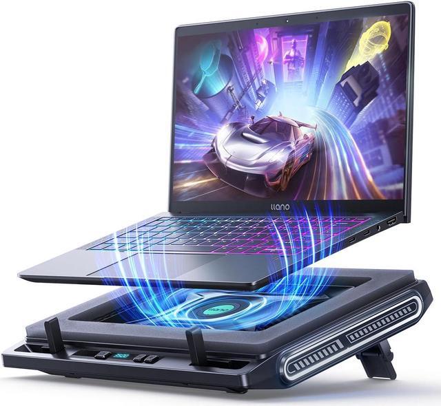 Main image of llano Laptop Cooler, Gaming Laptop Cooling Pad with 3500RPM Turbofan, 4.72 Inch External Fan Laptop Stand, Adjustable Variable Speed, Button Control, Seal Foam for Rapid Laptop13-17.3in, V10, Black