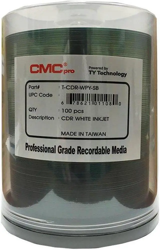 Main image of CMC Pro - Powered by TY Technology 80 Minute/700mb White inkjet CD-R in Cake Box - 100 Count
