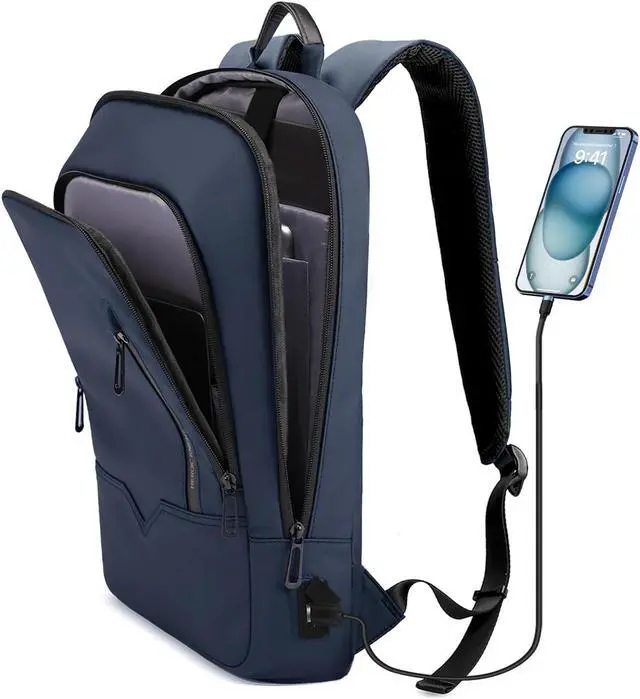 Main image of hk Backpack for Men Business Slim Backpack with USB Charger Computer Lightweight Anti-theft Travel (Dark Blue, 17.3 Inch)