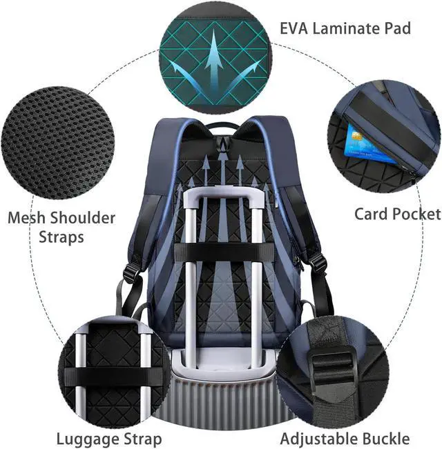 Alt view image 4 of 4 - hk Backpack for Men Business Slim Backpack with USB Charger Computer Lightweight Anti-theft Travel (Dark Blue, 17.3 Inch)
