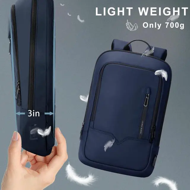 Alt view image 3 of 4 - hk Backpack for Men Business Slim Backpack with USB Charger Computer Lightweight Anti-theft Travel (Dark Blue, 17.3 Inch)