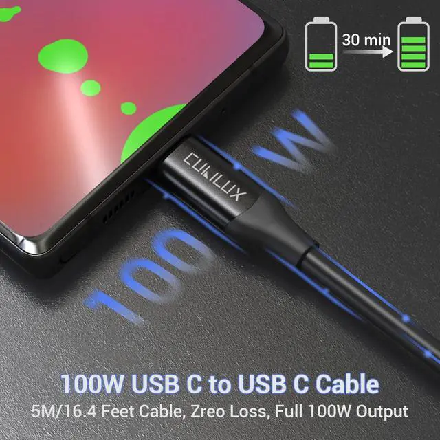 Alt view image 4 of 5 - Cubilux 100W PD USB C Data Cable for 4K Video Output,Fast Charging USB C to C Cable situable for iPhone 15/15 Pro/MacBook Pro,USB C to USB C Charger Cable transfers speeds up to 10Gbs-16Ft/5M