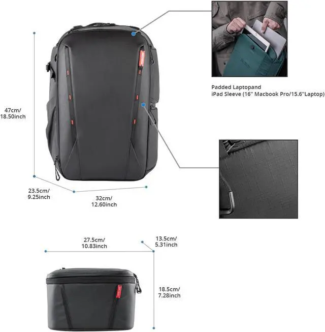 Alt view image 4 of 5 - PGYTECH CreateMate High-Speed SD Card Reader Black +PGYTECH OneMo 2 25L-33L Camera Backpack with Shoulder Bag