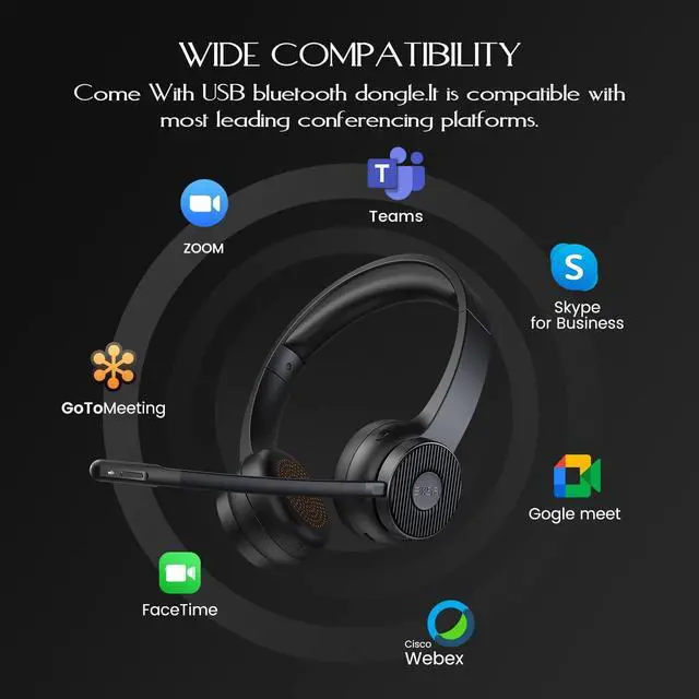 Alt view image 5 of 5 - EKSA Wireless Headset, Bluetooth 5.2 Headset with Noise Cancelling Microphone & USB Dongle, 55H Playtime On Ear Headphone for Home Office, Remote Work, Call Center, Suitable for Phone PC Laptop Tablet