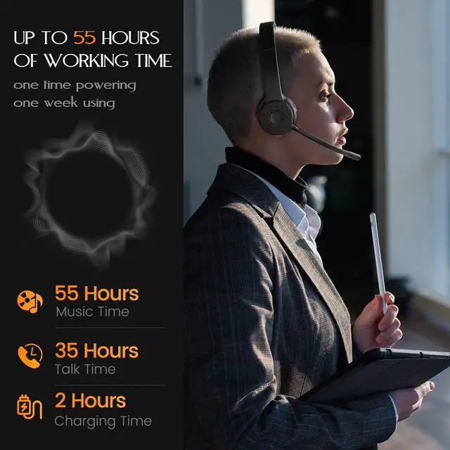 Alt view image 4 of 5 - EKSA Wireless Headset, Bluetooth 5.2 Headset with Noise Cancelling Microphone & USB Dongle, 55H Playtime On Ear Headphone for Home Office, Remote Work, Call Center, Suitable for Phone PC Laptop Tablet