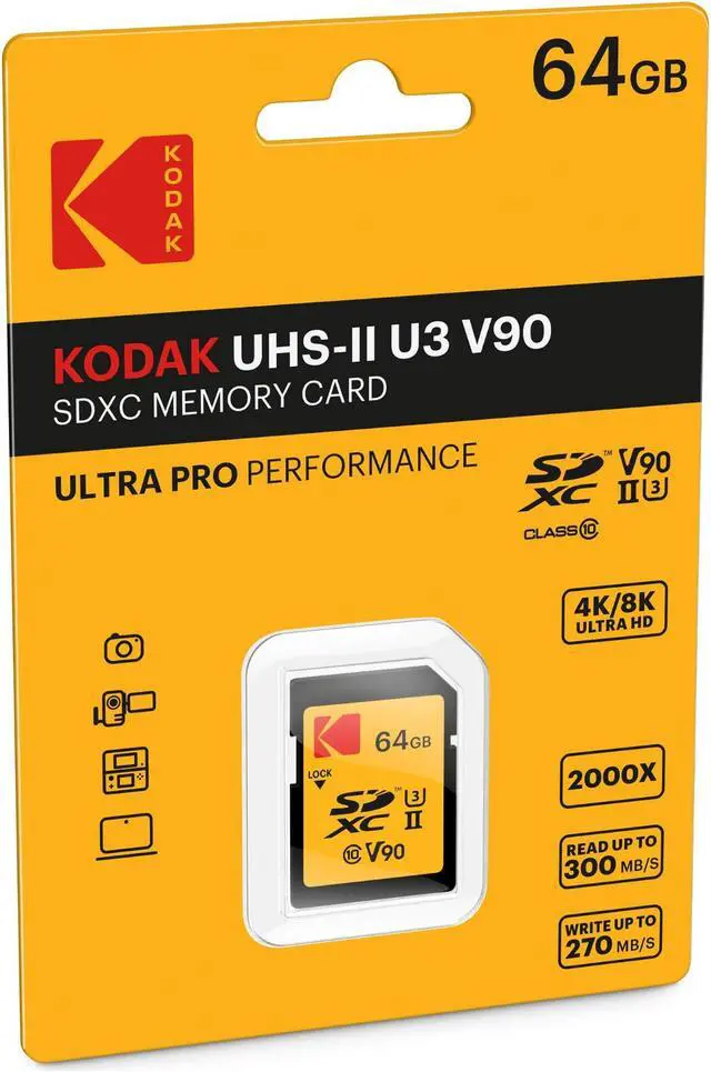 Alt view image 3 of 5 - Kodak 64GB UHS-II U3 V90 Ultra Pro SDXC Memory Card - Up to 300MB/s Read Speed and 270MB/s Write Speed