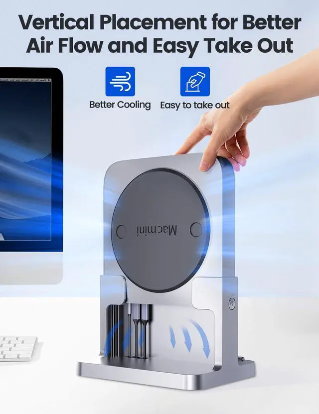 Alt view image 2 of 5 - VAYDEER Mac Mini Stand Silver ABS Dock for Mac Mini, 8-in-1 Dock Station Holder with Power Adapter, USB 3.0 Ports/Type C Hub for Data Transfer TF/SD Card Reader HDD/SSD Slot Audio Jack