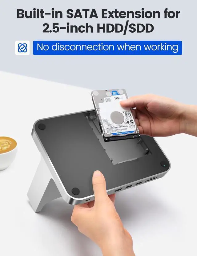 Alt view image 5 of 5 - VAYDEER Mac Mini Stand Silver ABS Dock for Mac Mini, 8-in-1 Dock Station Holder with Power Adapter, USB 3.0 Ports/Type C Hub for Data Transfer TF/SD Card Reader HDD/SSD Slot Audio Jack