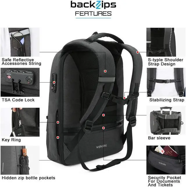 Alt view image 3 of 5 - Kingsons Laptop Backpack, Large Business Travel Computer Bag with USB Charging Port Anti-Theft Water Resistant for 17.3 Inch Laptop Rucksack for men