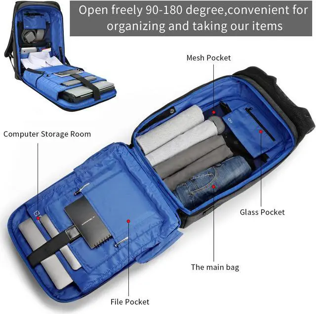 Alt view image 4 of 5 - Kingsons Laptop Backpack, Large Business Travel Computer Bag with USB Charging Port Anti-Theft Water Resistant for 17.3 Inch Laptop Rucksack for men