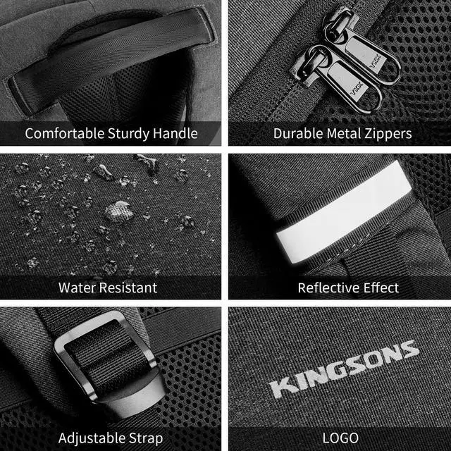 Alt view image 5 of 5 - Kingsons Laptop Backpack, Large Business Travel Computer Bag with USB Charging Port Anti-Theft Water Resistant for 17.3 Inch Laptop Rucksack for men