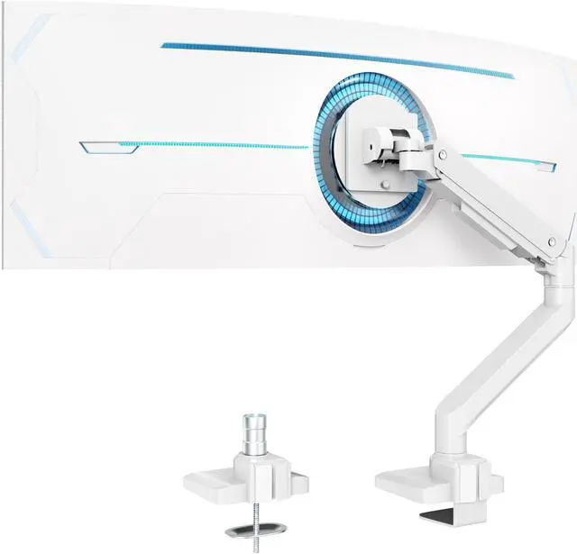 Main image of Premium Heavy Duty Monitor Arm for 17 to 49 inch Screens up to 44lbs, Fully Adjustable Ultrawide Single Clamp-on Desk Mount Stand, VESA 75x75/100x100mm (White)