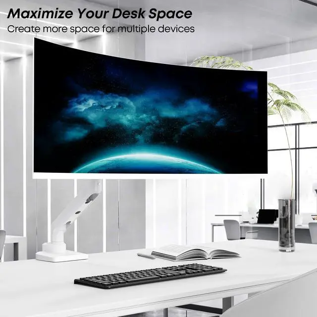 Alt view image 5 of 5 - Premium Heavy Duty Monitor Arm for 17 to 49 inch Screens up to 44lbs, Fully Adjustable Ultrawide Single Clamp-on Desk Mount Stand, VESA 75x75/100x100mm (White)