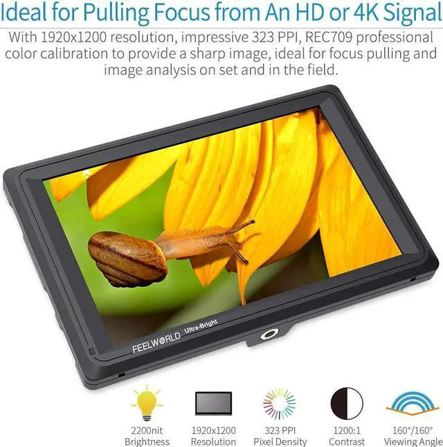 Alt view image 3 of 5 - FEELWORLD FW279S 7 Inch Ultra Bright 2200nit Daylight Viewable Full HD 1920x1200 IPS Panel DSLR On Camera Field Monitor 3G SDI 4K HDMI Input/Output Video Assist Peaking Focus