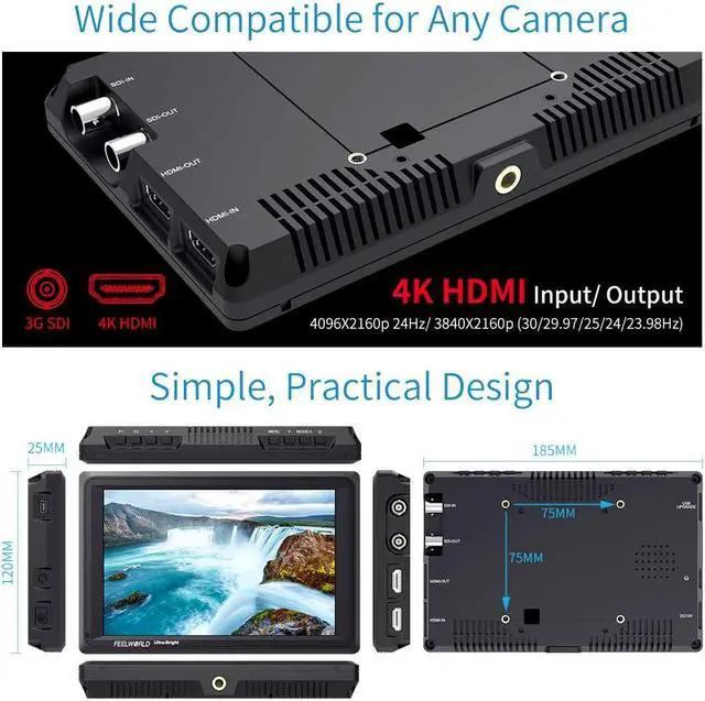 Alt view image 5 of 5 - FEELWORLD FW279S 7 Inch Ultra Bright 2200nit Daylight Viewable Full HD 1920x1200 IPS Panel DSLR On Camera Field Monitor 3G SDI 4K HDMI Input/Output Video Assist Peaking Focus