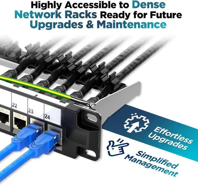 Alt view image 5 of 5 - AMPCOM CAT7 Keystone Patch Panel 24-Port 1U with 10G Shielded Ethernet Inline Coupler - 19 Inch Rackmount &Wall Mount with Rear Support Bar