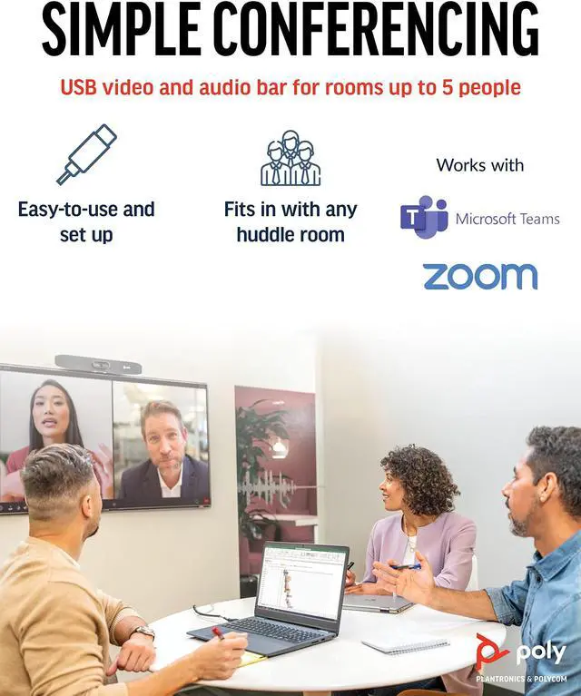 Alt view image 2 of 5 - Poly Studio R30 4K Video Conference System - Camera, Mic, and Speaker Bar for Small Rooms - Presenter Tracking, NoiseBlockAI, Framing - Plug & Play - Works w/Teams, Zoom & More