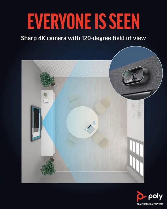 Alt view image 3 of 5 - Poly Studio R30 4K Video Conference System - Camera, Mic, and Speaker Bar for Small Rooms - Presenter Tracking, NoiseBlockAI, Framing - Plug & Play - Works w/Teams, Zoom & More