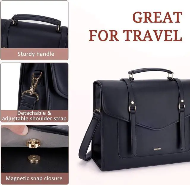 Alt view image 3 of 5 - ECOSUSI Laptop Bag for Women 15.6 inch PU Leather Briefcase Large Computer Satchel Bag Professional Work Messenger Bag
