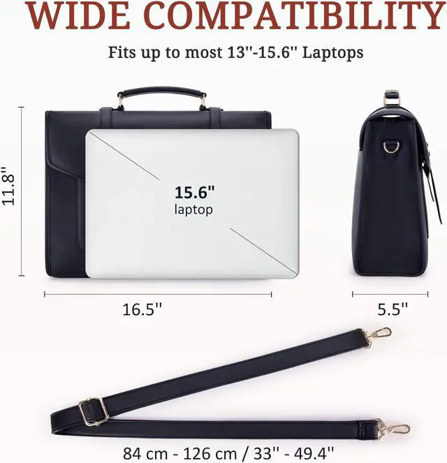 Alt view image 4 of 5 - ECOSUSI Laptop Bag for Women 15.6 inch PU Leather Briefcase Large Computer Satchel Bag Professional Work Messenger Bag