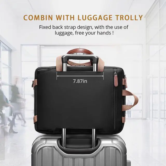 Alt view image 5 of 5 - MOLNIA 3 in 1 Laptop Bag for Men, 17.3 Inch Work Bags for Men, Laptop Backpack, Briefcases, Messenger Bag, Computer Bags for Laptops for Men Women, Black