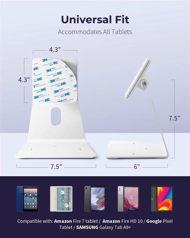 Alt view image 2 of 5 - Volcora Universal Magnetic Tablet Stand for Desk Wall Mount iPad Holder with Seperable Magnetic Board and Rotatable Back Panel, Heavy Duty, for Samsung Android Tablets, Kindle, White