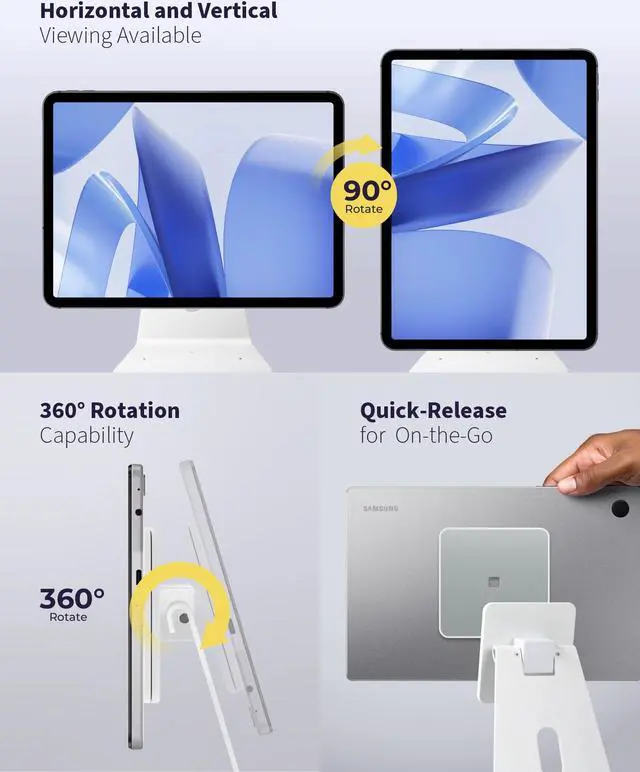 Alt view image 4 of 5 - Volcora Universal Magnetic Tablet Stand for Desk Wall Mount iPad Holder with Seperable Magnetic Board and Rotatable Back Panel, Heavy Duty, for Samsung Android Tablets, Kindle, White