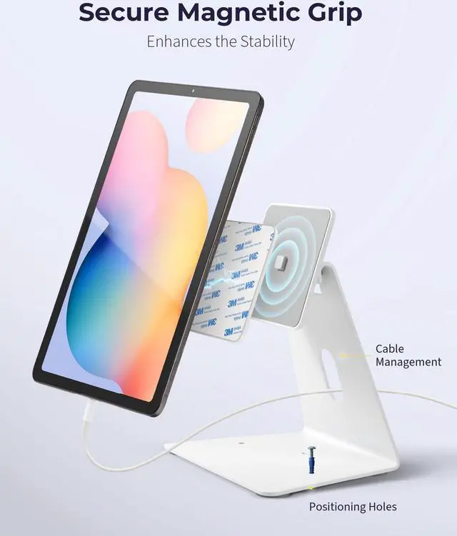 Alt view image 3 of 5 - Volcora Universal Magnetic Tablet Stand for Desk Wall Mount iPad Holder with Seperable Magnetic Board and Rotatable Back Panel, Heavy Duty, for Samsung Android Tablets, Kindle, White