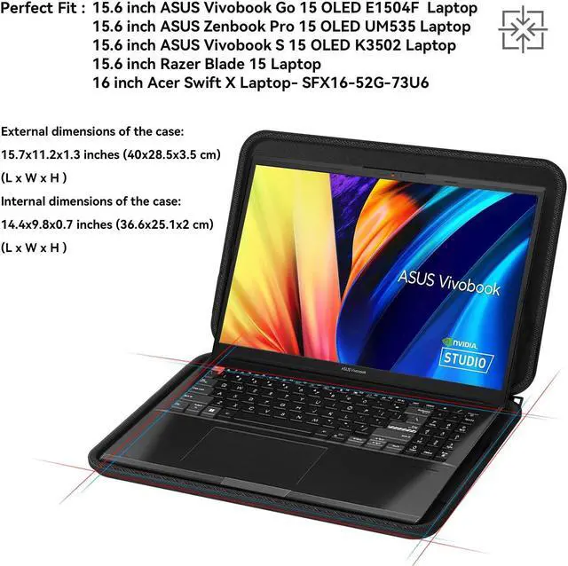 Alt view image 2 of 5 - Smatree Hard EVA Protective Sleeve Case Compatible for 15.6 inch ASUS Vivobook Go 15 OLED E1504F/Vivobook S 15 OLED K3502, Zenbook Pro 15 UM535, for 15.6 inch Razer Blade 15 Laptop (A1600)