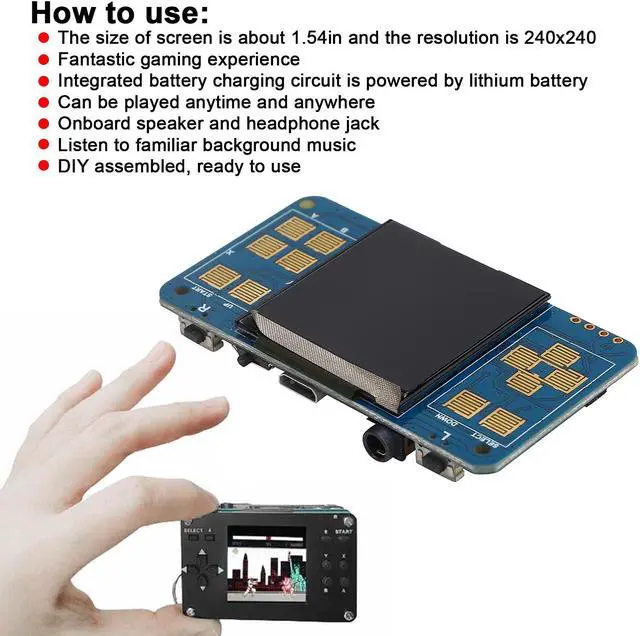 Alt view image 5 of 5 - Estink Gamepi 1.54In, DIY Assembly LCD Monitor with Speaker Kit, Use Anytime, Anywhere, Compatible with for Rasberry Pi Zero/Zero W/Zero WH