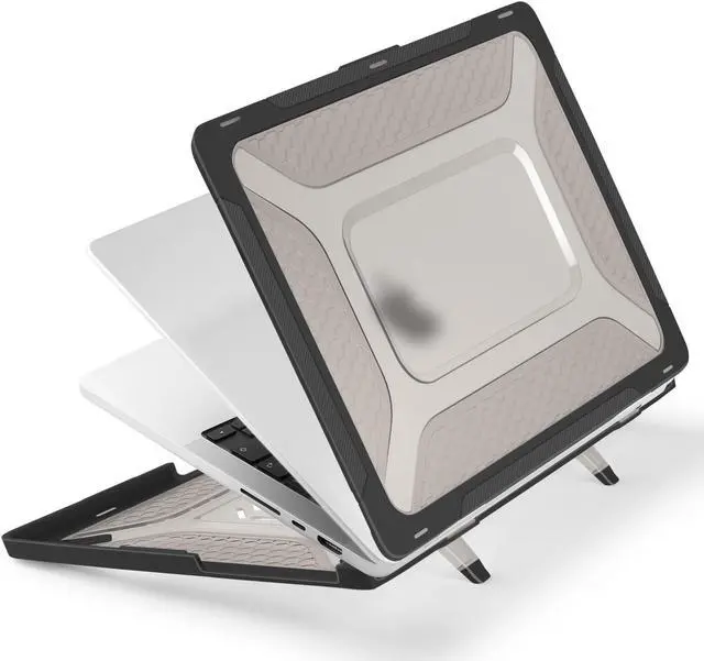 Alt view image 4 of 5 - Batianda Compatible with M4 MacBook Pro 14 inch Case 2024 2023 2021 Release M3 M2 Pro Max, Heavy Duty Honeycomb Design Protective Hard Shell TPU Bumper and Fold Kickstand with Keyboard Cover,Black