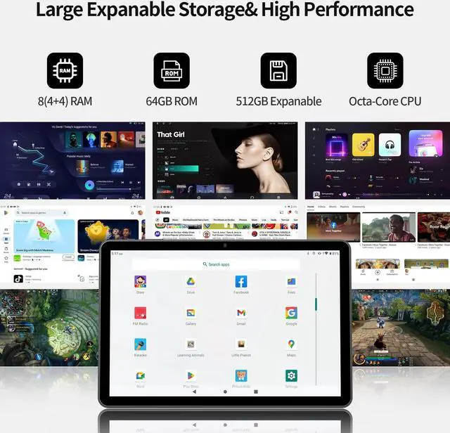 Alt view image 4 of 5 - PRITOM 2024 10.1 inch Android 13 Tablets, Octa-Core Processor, 8GB RAM 64GB ROM 512GB Expanable, 6000mAh Battery, HD IPS Touch Screen, 5G/2.4G WiFi6, Bluetooth 5.0, Split Screen, Widget Support(Gray)