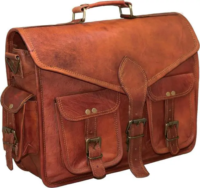 Alt view image 3 of 5 - 15" leather messenger bag laptop case office briefcase gift for men computer distressed shoulder bag