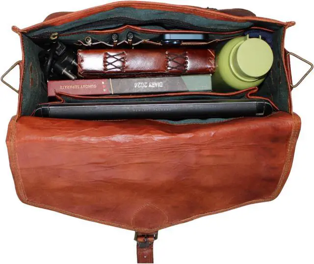 Alt view image 4 of 5 - 15" leather messenger bag laptop case office briefcase gift for men computer distressed shoulder bag