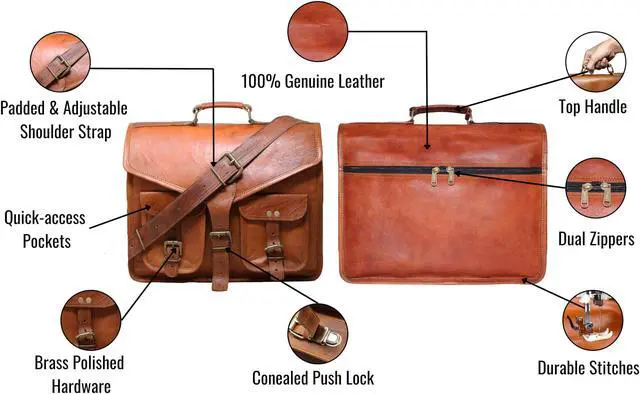 Alt view image 5 of 5 - 15" leather messenger bag laptop case office briefcase gift for men computer distressed shoulder bag