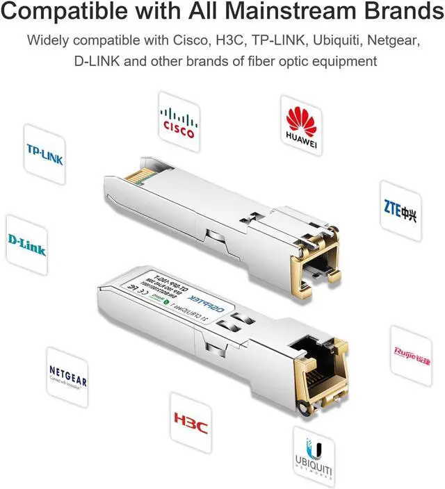 Alt view image 5 of 5 - QSFPTEK 10G SFP to RJ45 Module, 10GBASE-T Copper Transceiver, 10gbe Mini-GBIC Gigabit SFP+ Ethernet Port Module for Netgear AXM765, Netgear, Supermicro, Unifi, up to 30m