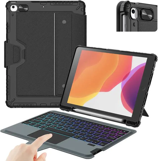 Main image of Nillkin iPad 9th Generation (10.2", 2021) Case with Detachable Keyboard, Magic Trackpad, 7-Colors Backlit, Portrait/Landscape Modes, Rugged Keyboard Case with Camera Cover for iPad 8th/7th Gen, Black