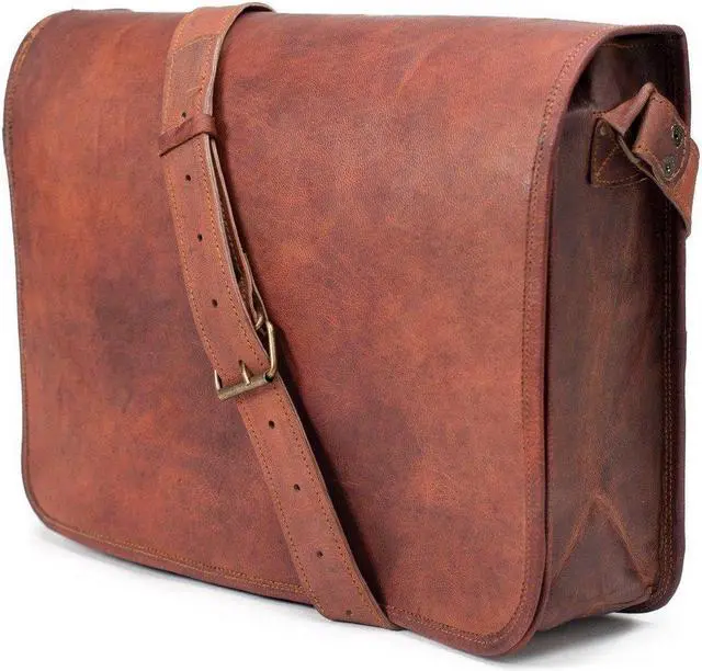 Main image of ANUENT 15 inch Vintage Brown Leather Laptop Handmade Satchel Crossbody Messenger Bag for Women and Men, Shoulder for Work, Office, Travel