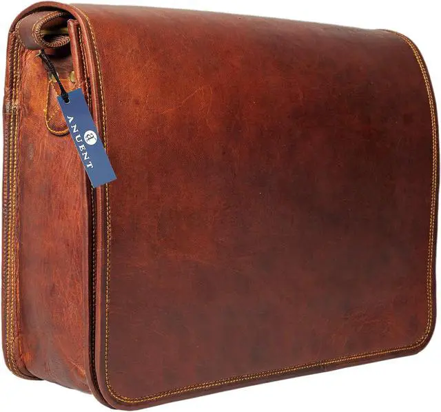 Alt view image 3 of 5 - ANUENT 15 inch Vintage Brown Leather Laptop Handmade Satchel Crossbody Messenger Bag for Women and Men, Shoulder for Work, Office, Travel