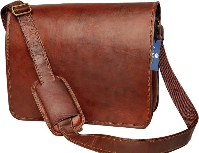 Alt view image 4 of 5 - ANUENT 15 inch Vintage Brown Leather Laptop Handmade Satchel Crossbody Messenger Bag for Women and Men, Shoulder for Work, Office, Travel