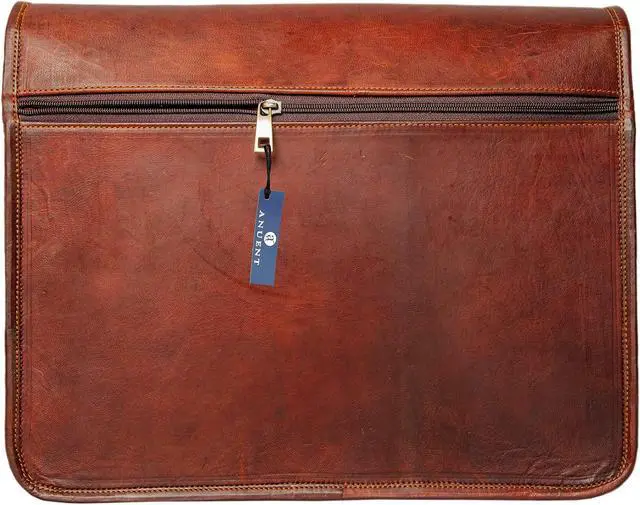 Alt view image 5 of 5 - ANUENT 15 inch Vintage Brown Leather Laptop Handmade Satchel Crossbody Messenger Bag for Women and Men, Shoulder for Work, Office, Travel