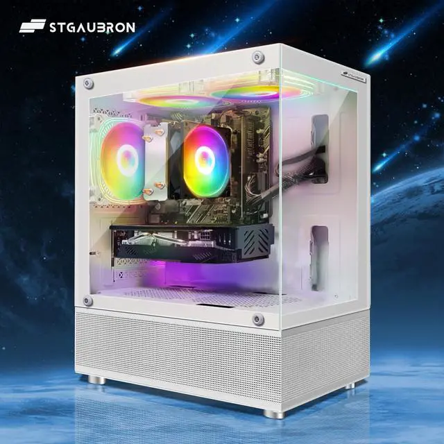 Alt view image 2 of 5 - STGAubron Gaming PC Computer Desktop, AMD Athlon 3000G 3.5G, Radeon RX 580 16G GDDR5, 16G DDR4, 1T SSD, 600M WiFi, BT 5.0, RGB Fan x 3, Windows 11 Home,White