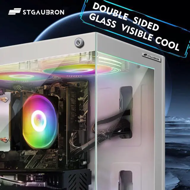 Alt view image 3 of 5 - STGAubron Gaming PC Computer Desktop, AMD Athlon 3000G 3.5G, Radeon RX 580 16G GDDR5, 16G DDR4, 1T SSD, 600M WiFi, BT 5.0, RGB Fan x 3, Windows 11 Home,White