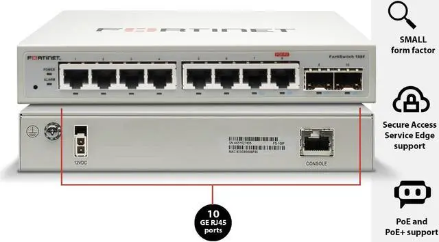Alt view image 2 of 5 - Fortinet FortiSwitch - 108F L2 Switch - 8 GE RJ45, 2 GE SFP, Fanless (FS-108F)
