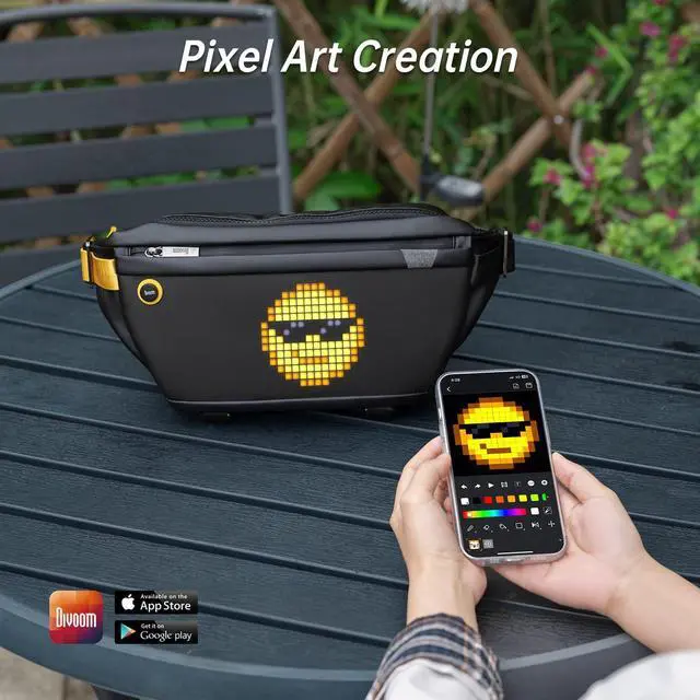 Alt view image 2 of 5 - Divoom Pixel Art Display DIY customizable Backpack Sling Bag Bundle