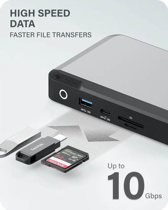 Alt view image 5 of 5 - ALOGIC MX3 4K Triple Display 11-in-1 Docking Station with 100W Laptop Charging for windows, 3x DisplayPort, 3x USB-A, USB-C, 3.5mm TRRS Audio/Microphone Jack, RJ45 Ethernet, SD & Micro SD Card Reader.